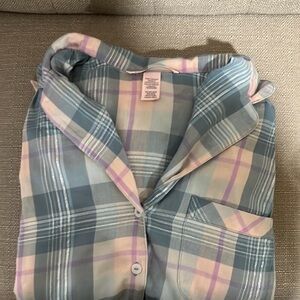 Victoria's Secret Blue and Pink Plaid Cotton Pajama Set
